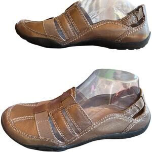 Clarks Bendables Leather Loafers Womens SZ 7 Brown Slip On Bronze Comfort Shoes